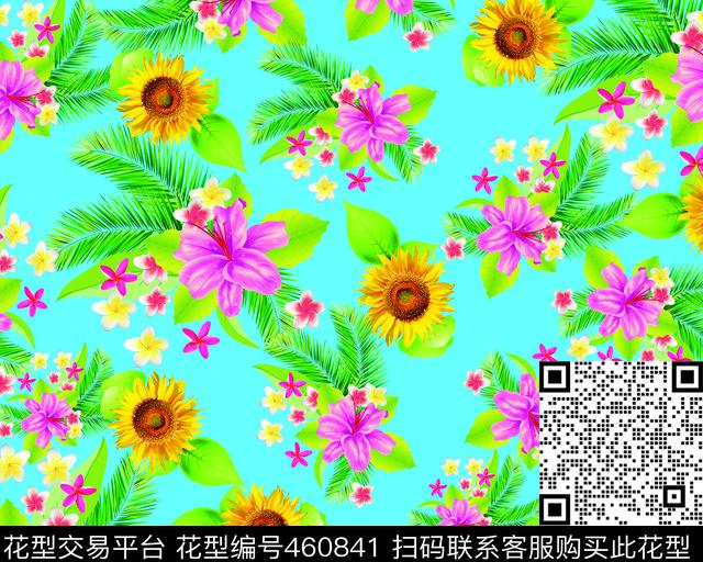 花布花与叶数码印花华亿平台下载（图片编号: 460841） - 瓦栏（Walan）