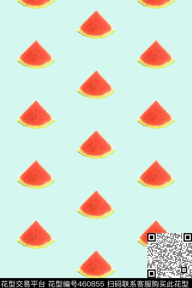 简单排列田园西瓜切面数码印花华亿平台下载（图片编号: 460855） - 瓦栏（Walan）