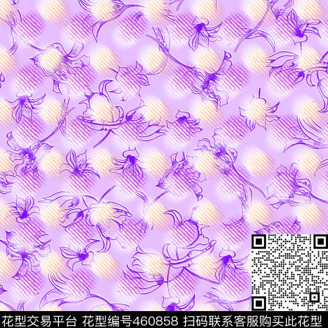 花卉花条梦幻点传统印花华亿平台下载（图片编号: 460858） - 瓦栏（Walan）