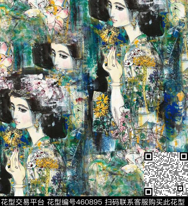 潮流复古抽象数码印花华亿平台下载（图片编号: 460895） - 瓦栏（Walan）