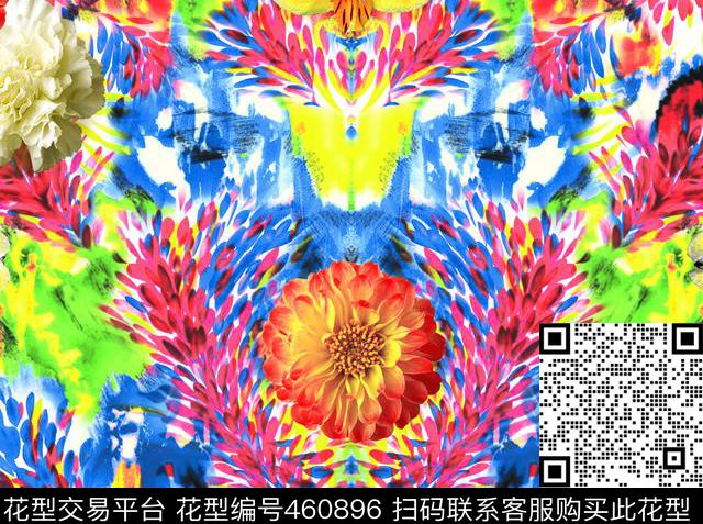 花卉蝴蝶花幻彩底纹数码印花华亿平台下载（图片编号: 460896） - 瓦栏（Walan）