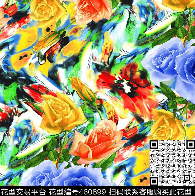 花卉幻彩底纹玫瑰花朵数码印花华亿平台下载（图片编号: 460899） - 瓦栏（Walan）