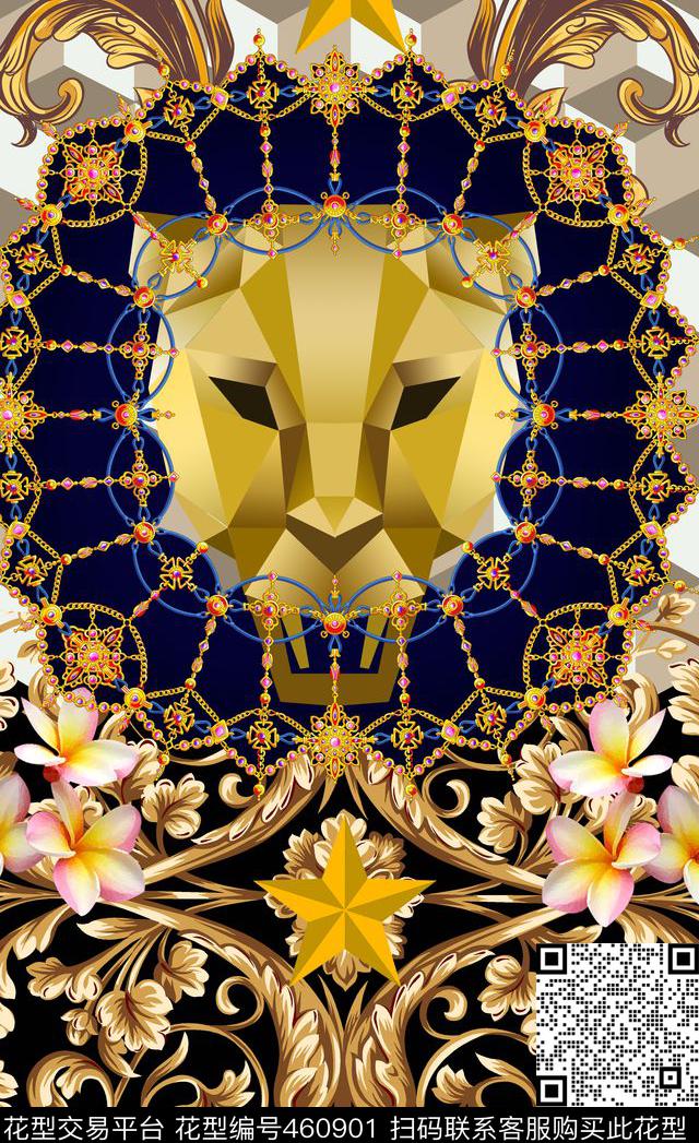 花卉金色豹子立体几何数码印花华亿平台下载（图片编号: 460901） - 瓦栏（Walan）