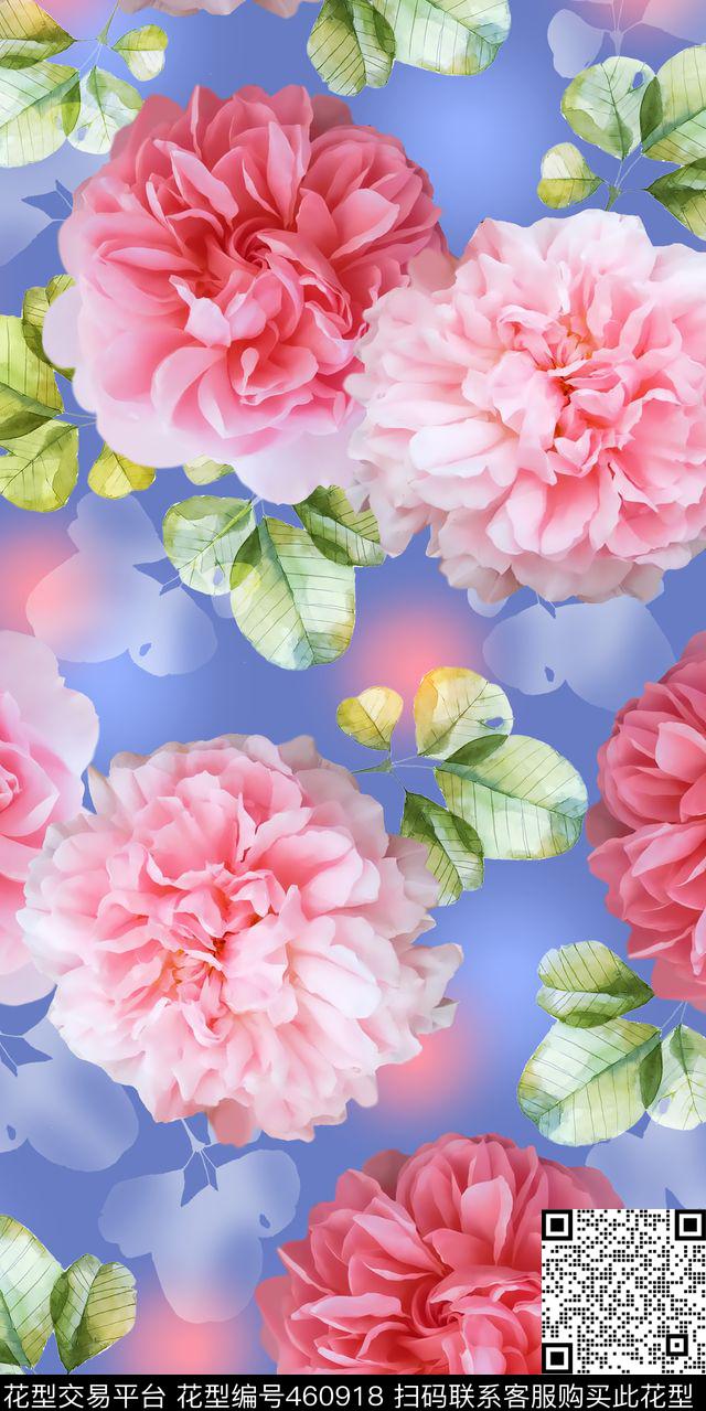 丝绸沙发棉布花卉玫瑰叶子时尚流行新潮数码印花华亿平台下载（图片编号: 460918） - 瓦栏（Walan）