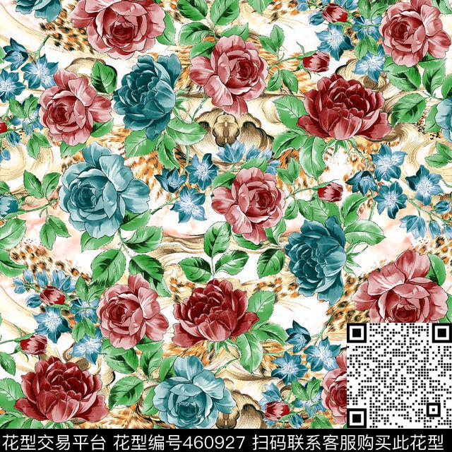 豹点底纹玫瑰时尚女装传统印花华亿平台下载（图片编号: 460927） - 瓦栏（Walan）