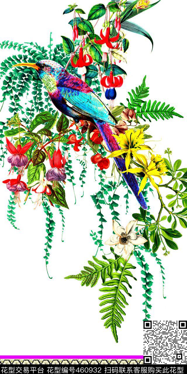 时尚花卉小鸟数码印花华亿平台下载（图片编号: 460932） - 瓦栏（Walan）