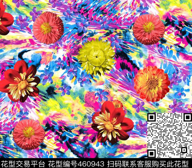 花卉幻彩底纹时尚女装数码印花华亿平台下载（图片编号: 460943） - 瓦栏（Walan）