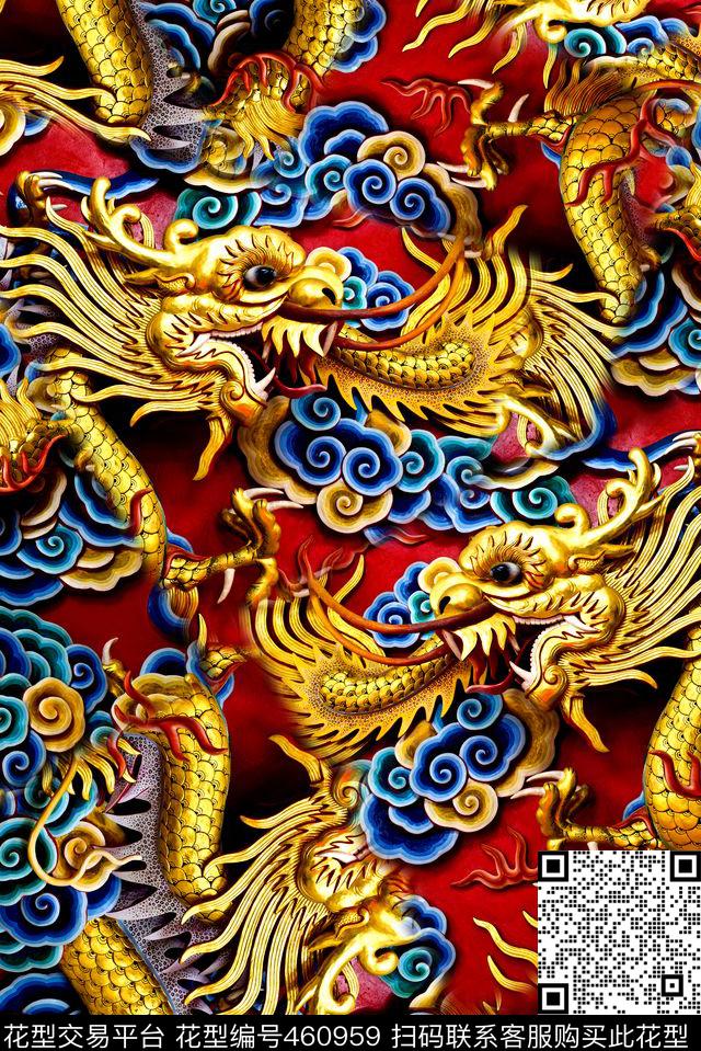 中国风壁画乾龙数码印花华亿平台下载（图片编号: 460959） - 瓦栏（Walan）