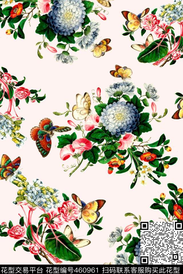 时尚手绘花卉数码印花华亿平台下载（图片编号: 460961） - 瓦栏（Walan）