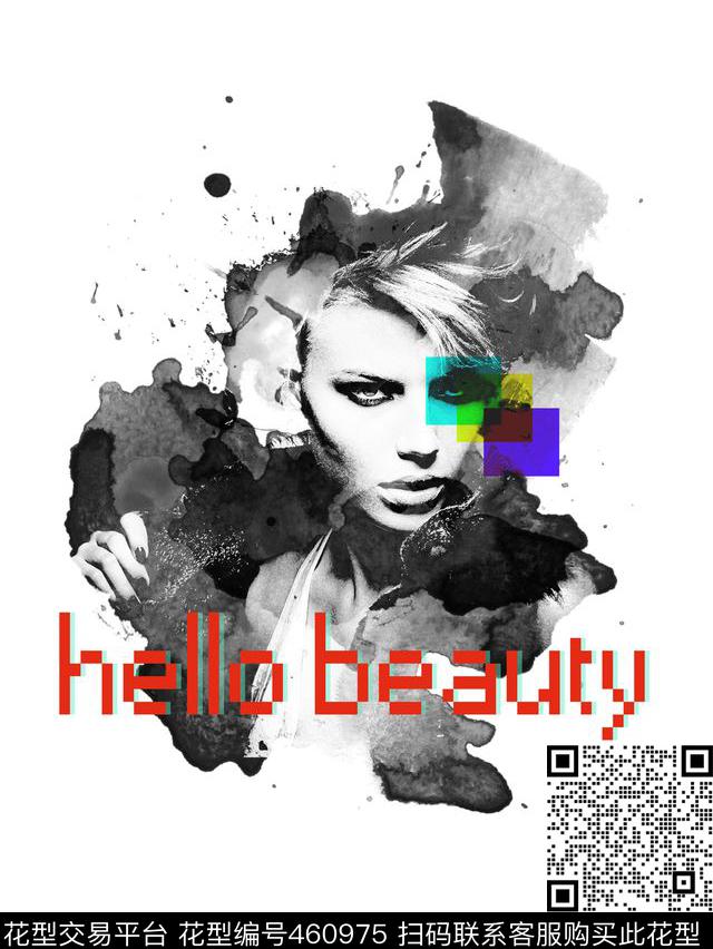 黑白水彩美女头像色块数码印花华亿平台下载（图片编号: 460975） - 瓦栏（Walan）