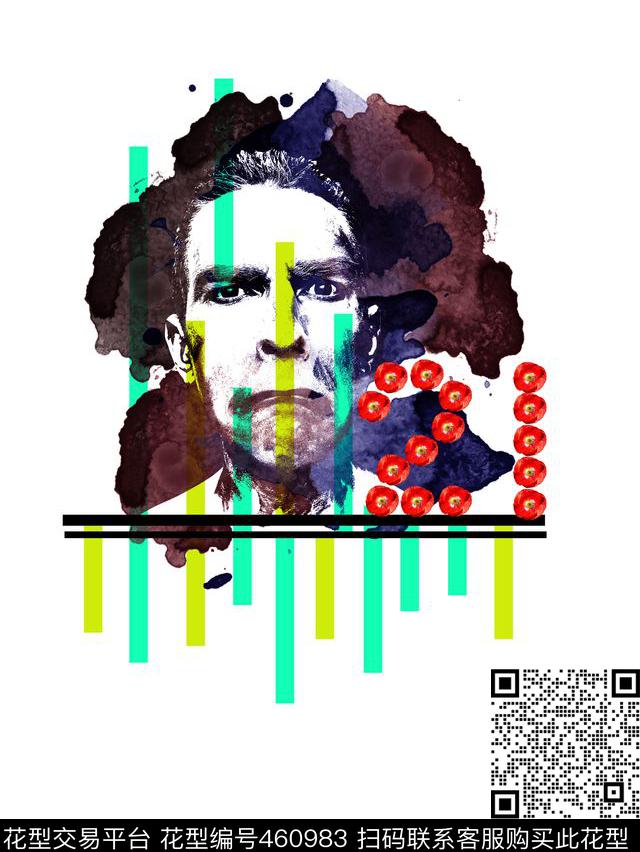 水彩风格男性头像条纹数码印花华亿平台下载（图片编号: 460983） - 瓦栏（Walan）