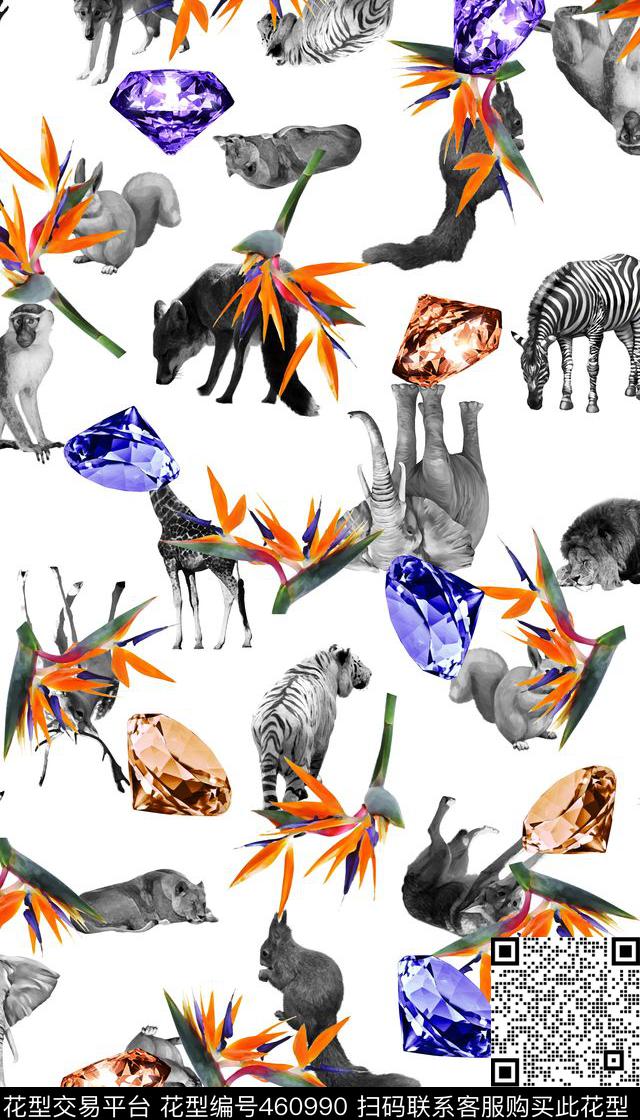 动物时尚天堂鸟数码印花华亿平台下载（图片编号: 460990） - 瓦栏（Walan）