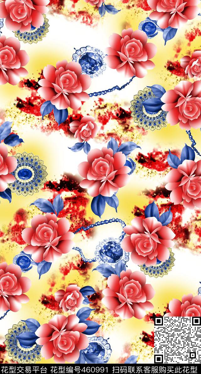 花卉珠宝时尚女装数码印花华亿平台下载（图片编号: 460991） - 瓦栏（Walan）