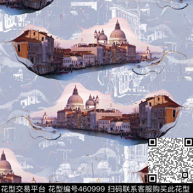 复古威尼斯水城数码印花华亿平台下载（图片编号: 460999） - 瓦栏（Walan）