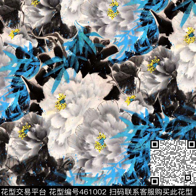 潮流复古牡丹花数码印花华亿平台下载（图片编号: 461002） - 瓦栏（Walan）