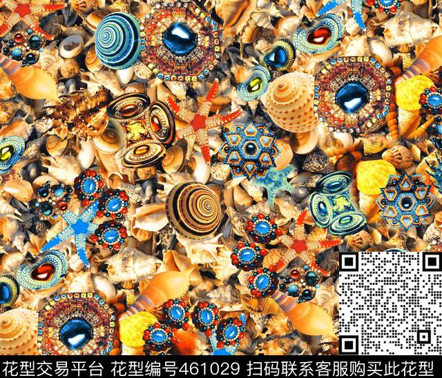 海底世界珠宝时尚贝壳数码印花华亿平台下载（图片编号: 461029） - 瓦栏（Walan）