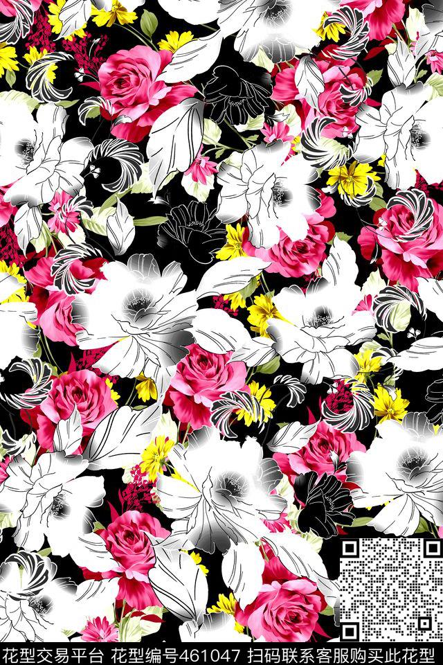 花瓣花卉叶脉传统印花华亿平台下载（图片编号: 461047） - 瓦栏（Walan）