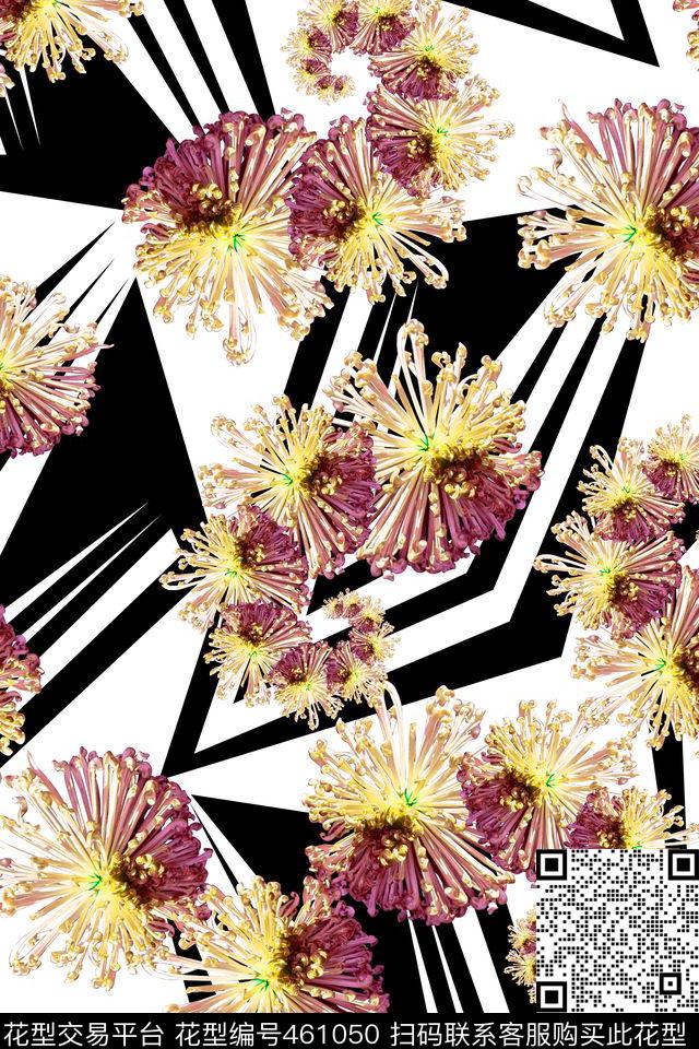 花卉花蕊几何数码印花华亿平台下载（图片编号: 461050） - 瓦栏（Walan）