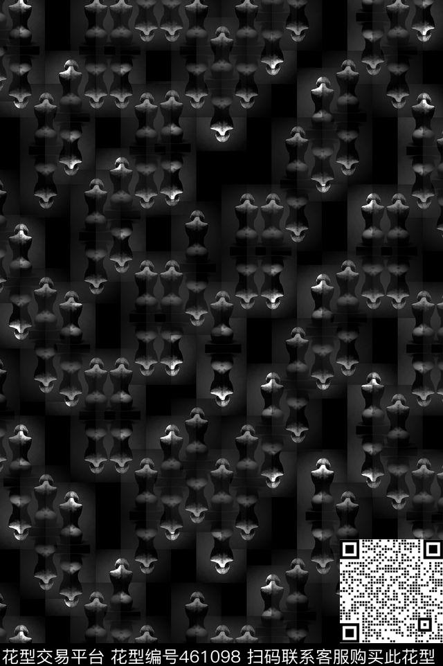 黑白灰人体艺术数码印花数码印花华亿平台下载（图片编号: 461098） - 瓦栏（Walan）