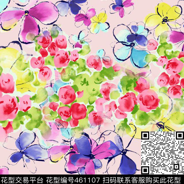 花卉风格花卉多彩传统印花华亿平台下载（图片编号: 461107） - 瓦栏（Walan）