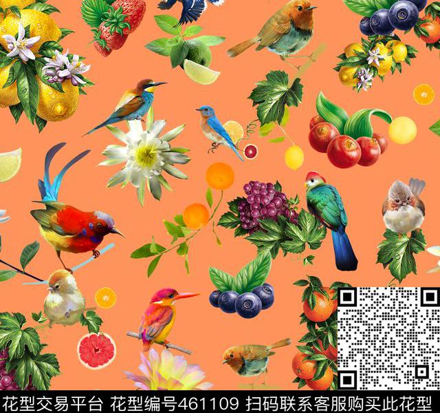 花卉鸟水果数码印花华亿平台下载（图片编号: 461109） - 瓦栏（Walan）