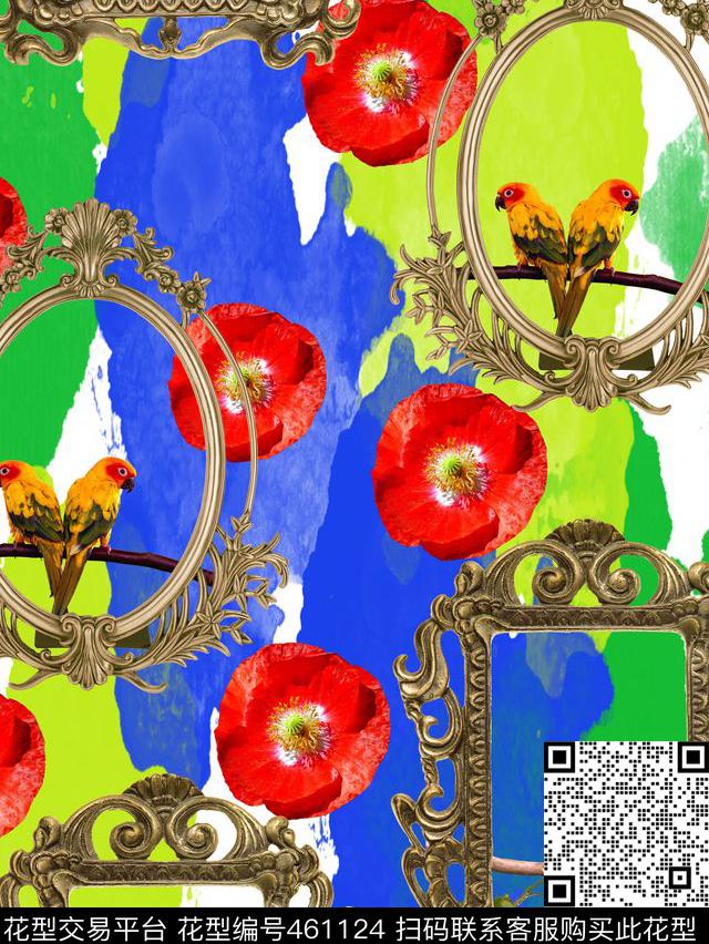 写意鸟画框数码印花华亿平台下载（图片编号: 461124） - 瓦栏（Walan）