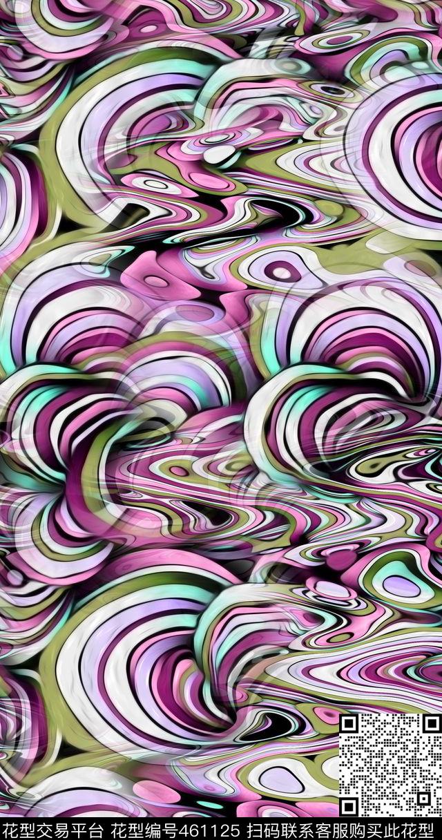 抽象几何曲线数码印花华亿平台下载（图片编号: 461125） - 瓦栏（Walan）