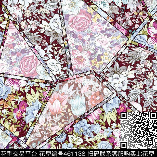 多彩花海拼接时尚花卉传统印花华亿平台下载（图片编号: 461138） - 瓦栏（Walan）