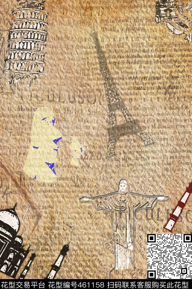 流行时尚名胜古迹数码印花华亿平台下载（图片编号: 461158） - 瓦栏（Walan）