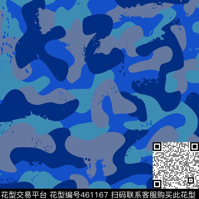 迷彩蓝色红色传统印花华亿平台下载（图片编号: 461167） - 瓦栏（Walan）
