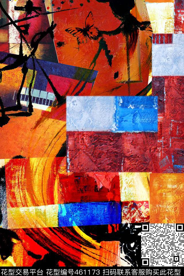 衬衫冬装面料复古炫彩色块数码印花华亿平台下载（图片编号: 461173） - 瓦栏（Walan）