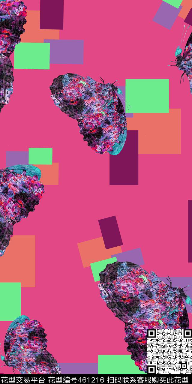 蝴蝶几何建筑数码印花华亿平台下载（图片编号: 461216） - 瓦栏（Walan）