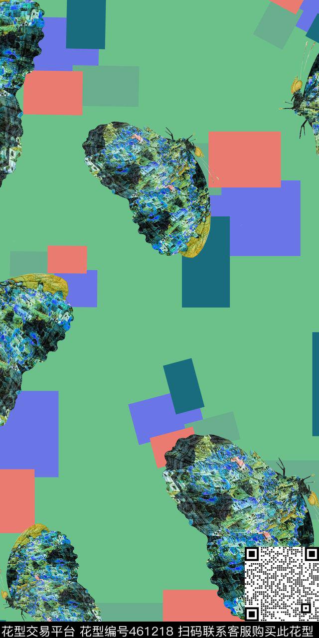 蝴蝶几何建筑数码印花华亿平台下载（图片编号: 461218） - 瓦栏（Walan）