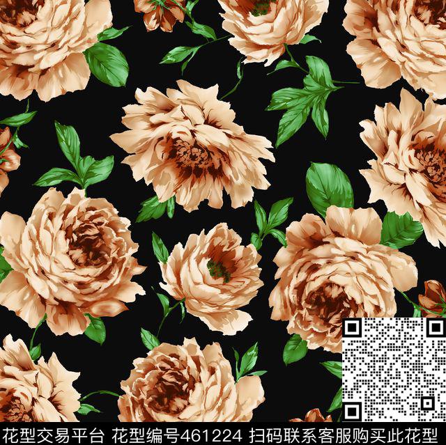 高清月季大花朵方巾传统印花华亿平台下载（图片编号: 461224） - 瓦栏（Walan）