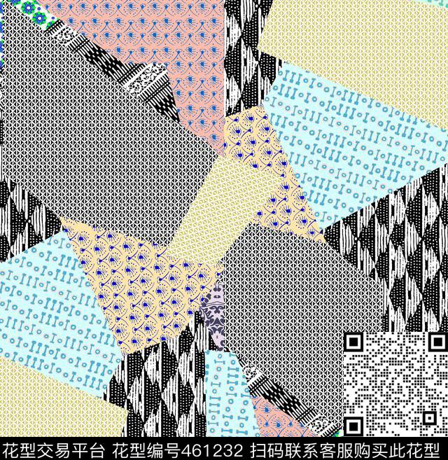 拼接几何不规则形状数码印花华亿平台下载（图片编号: 461232） - 瓦栏（Walan）