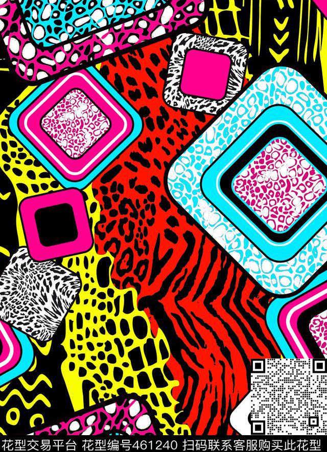 豹纹方块面料数码印花华亿平台下载（图片编号: 461240） - 瓦栏（Walan）