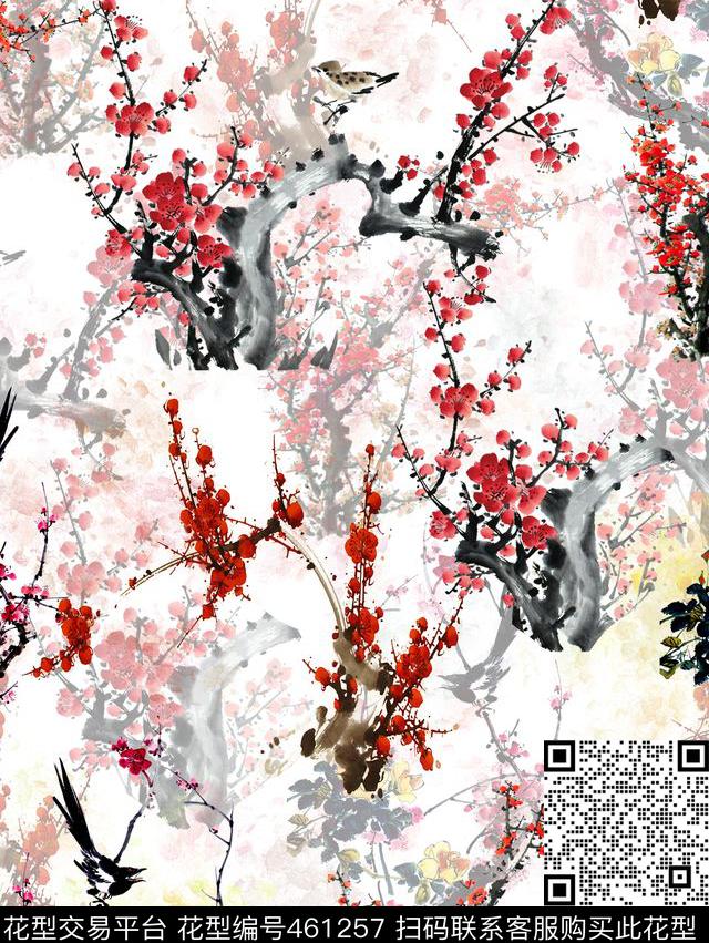 梅花面料鸟数码印花华亿平台下载（图片编号: 461257） - 瓦栏（Walan）