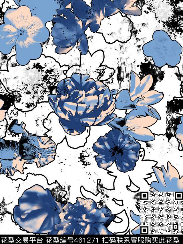 男装抽象花卉传统印花华亿平台下载（图片编号: 461271） - 瓦栏（Walan）