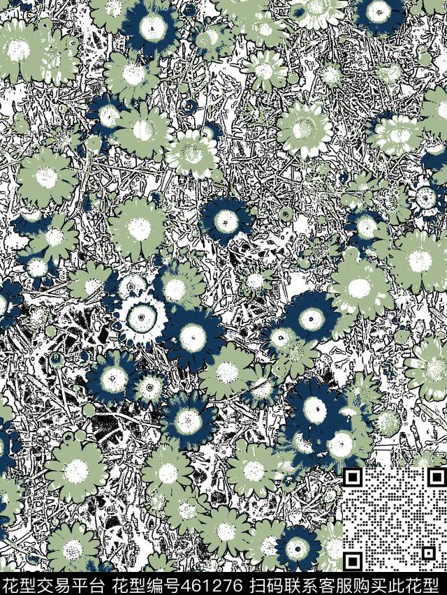 抽象花卉菊花传统印花华亿平台下载（图片编号: 461276） - 瓦栏（Walan）