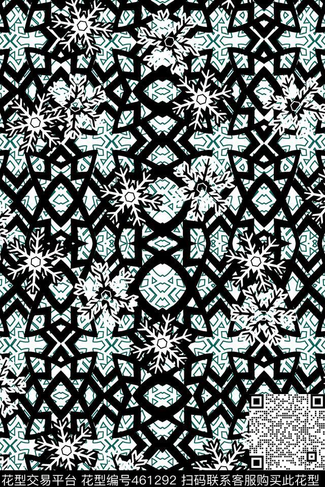 雪花花纹线条传统印花华亿平台下载（图片编号: 461292） - 瓦栏（Walan）