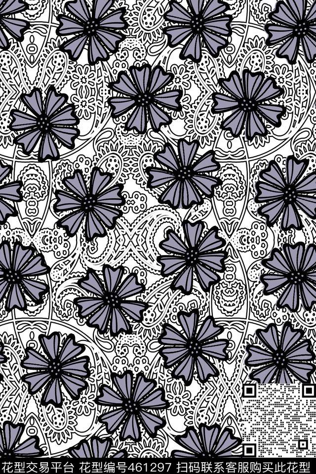 花纹花朵佩斯利传统印花华亿平台下载（图片编号: 461297） - 瓦栏（Walan）