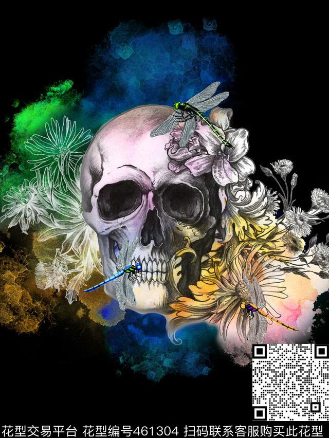 面料骷髅蜻蜓数码印花华亿平台下载（图片编号: 461304） - 瓦栏（Walan）