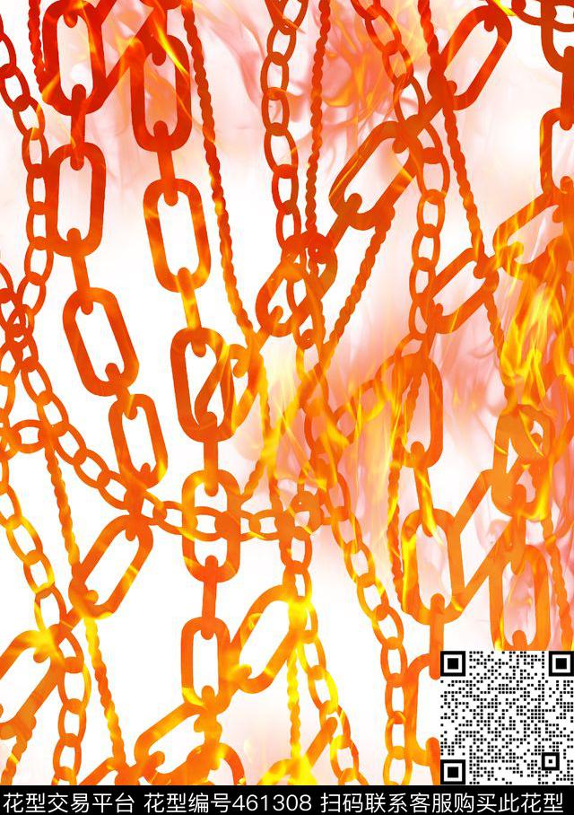 火焰面料铁链数码印花华亿平台下载（图片编号: 461308） - 瓦栏（Walan）