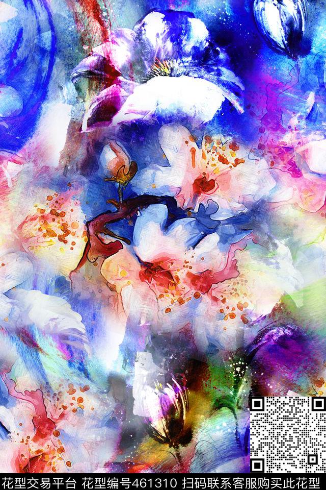 水彩花卉肌理数码印花华亿平台下载（图片编号: 461310） - 瓦栏（Walan）