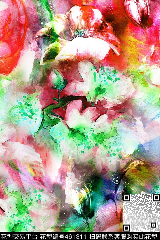 水彩花卉肌理数码印花华亿平台下载（图片编号: 461311） - 瓦栏（Walan）