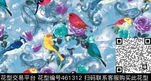 面料百鸟抽像数码印花华亿平台下载（图片编号: 461312） - 瓦栏（Walan）