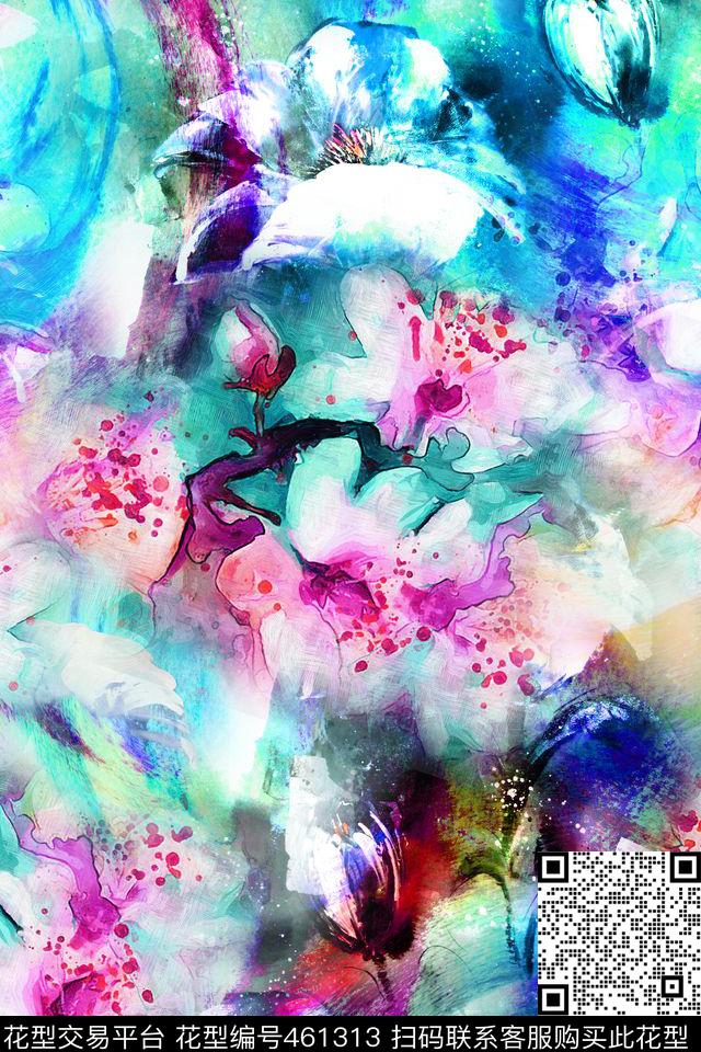 水彩花卉肌理数码印花华亿平台下载（图片编号: 461313） - 瓦栏（Walan）