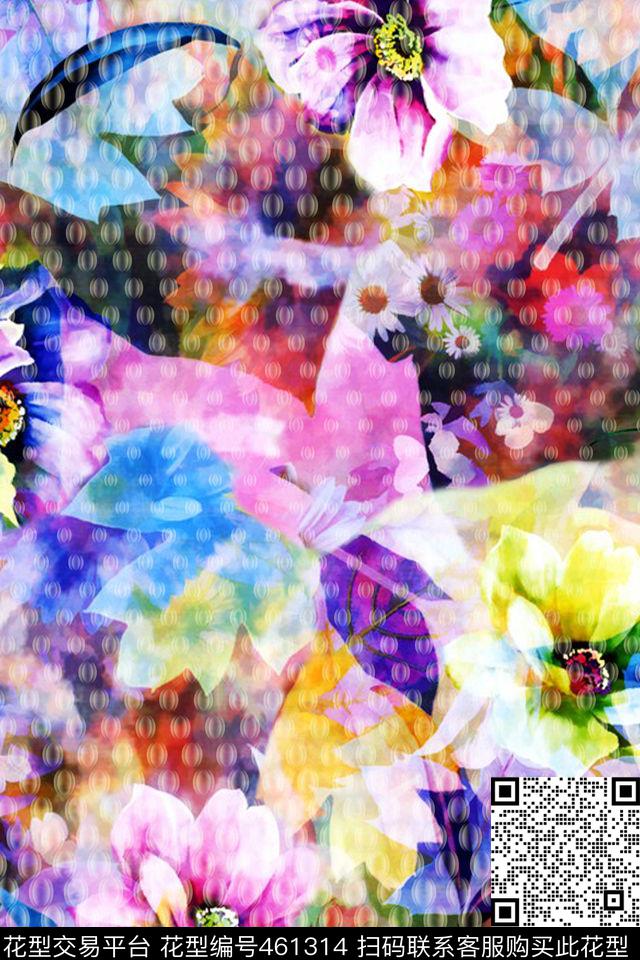 创意花卉风趣气泡时尚休闲数码印花华亿平台下载（图片编号: 461314） - 瓦栏（Walan）