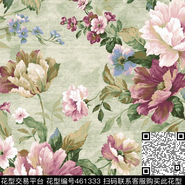 大花花卉水彩花卉数码印花华亿平台下载（图片编号: 461333） - 瓦栏（Walan）