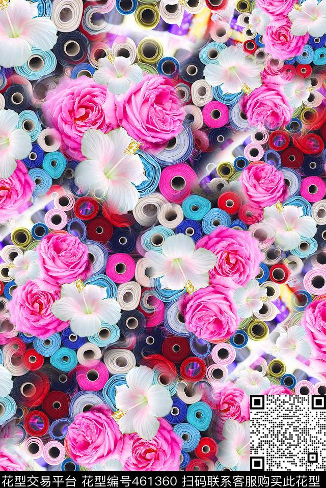 花卉木槿花线卷数码印花华亿平台下载（图片编号: 461360） - 瓦栏（Walan）